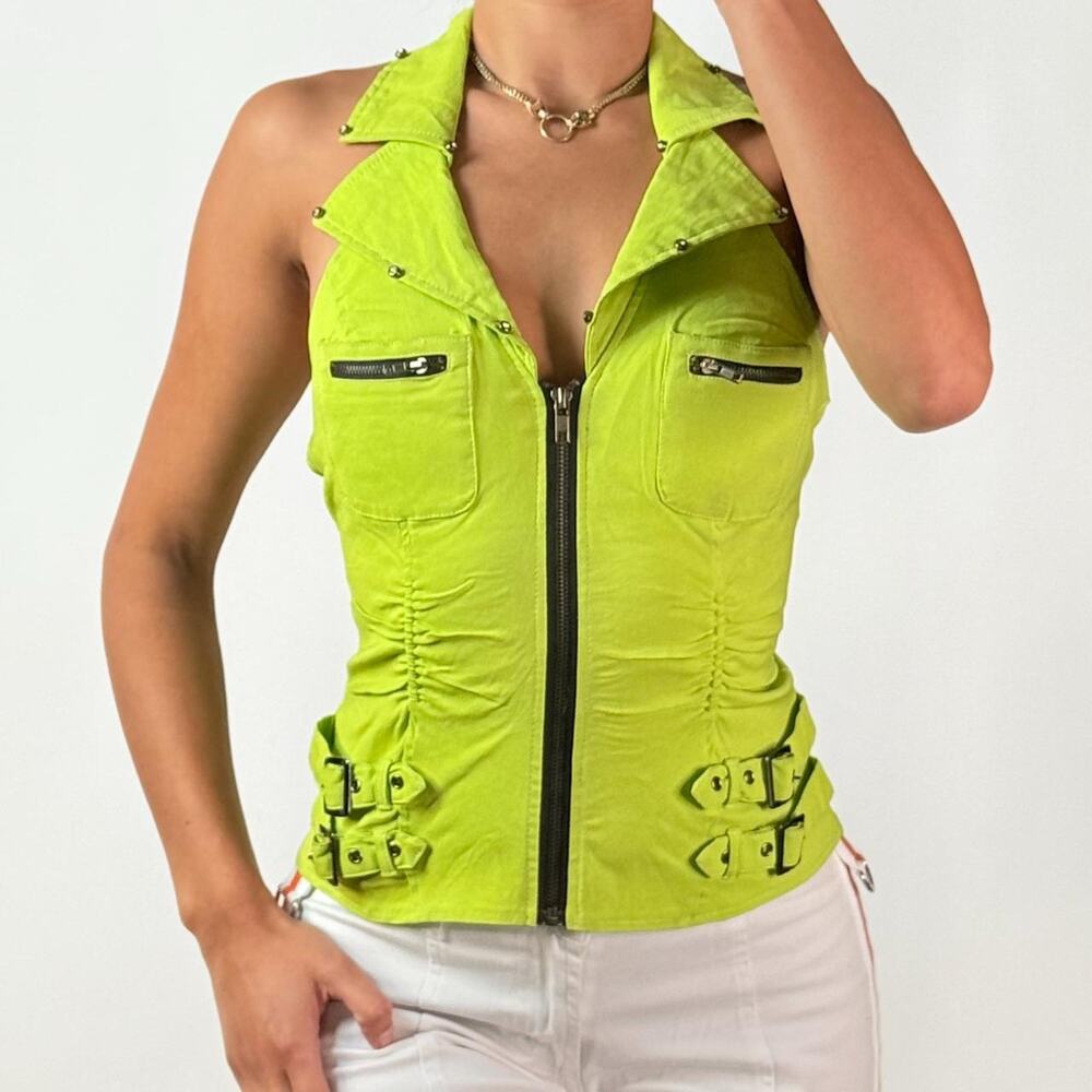 Neon Green Top With Zipper S